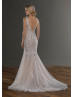Deep V Neck Beaded Ivory Lace Tulle Deep V Back Wedding Dress